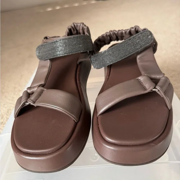 Brunello Cucinelli Espresso Leather Sandals - Picture 6 of 7